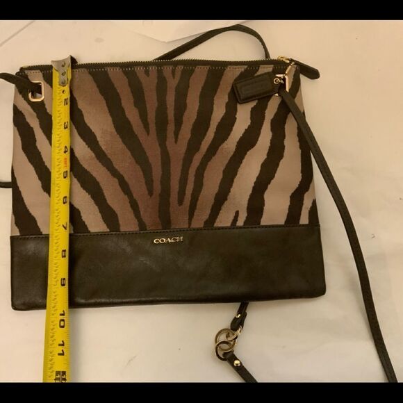 Auth Coach Madison Zebra Animal Print Shoulder Crossbody Purse Brown - Picture 4 of 8